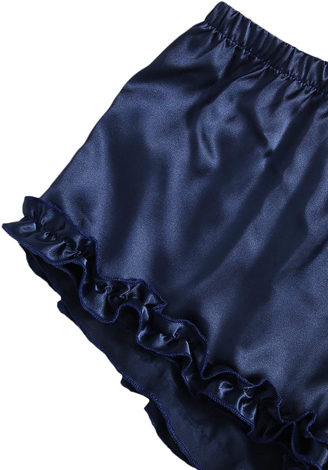 Shein Women'S Ruffle Trim Satin Sleepwear V Neck Cami Top and Shorts Pajama Set Apparel & Accessories > Clothing > Sleepwear & Loungewear Kylie Max   