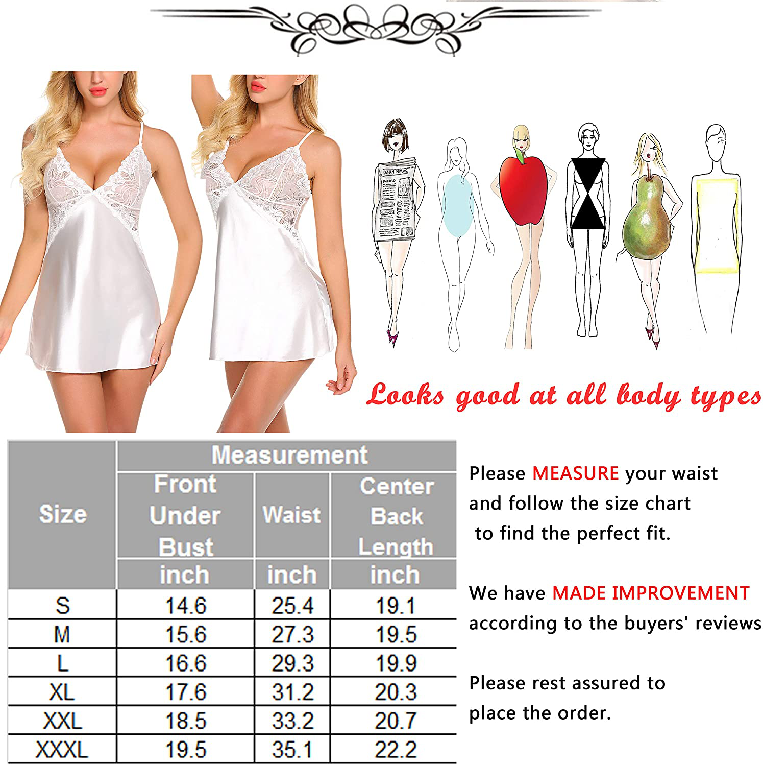 Avidlove Women Lingerie V Neck Nightwear Satin Sleepwear Lace Chemise Mini Teddy Apparel & Accessories > Clothing > Underwear & Socks > Lingerie Kylie Max   