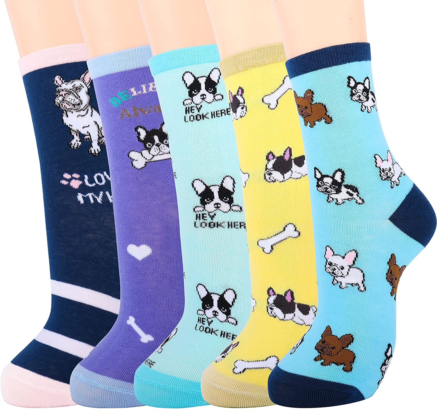 Jeasona Women's Fun Socks Cute Cat Animals Funny Funky Novelty Cotton Gifts Arts & Entertainment > Party & Celebration > Gift Giving Jeasona Multicolored French Bulldog  
