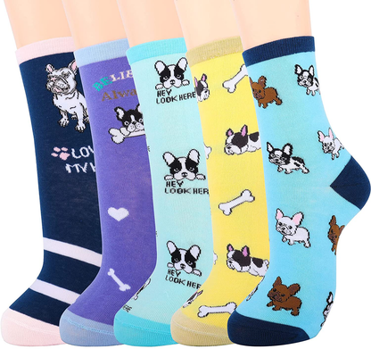 Jeasona Women's Fun Socks Cute Cat Animals Funny Funky Novelty Cotton Gifts Arts & Entertainment > Party & Celebration > Gift Giving Jeasona Multicolored French Bulldog  