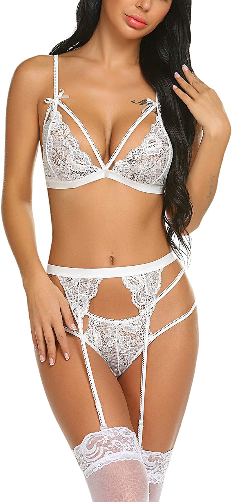 Avidlove Women Lingerie Set Lace Teddy Strap Babydoll Bodysuit with Garter Belts Apparel & Accessories > Clothing > Underwear & Socks > Lingerie Avidlove 1 Bride White 4X-Large 