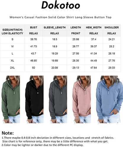 Dokotoo Womens Casual Button Collar Drawstring Long Sleeve Hoodies Pullover Sweatshirts Hooded Tops Apparel & Accessories > Clothing > Activewear Kylie Max   