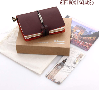 Refillable Handmade Travelers Notebook, Leather Travel Journal Notebook for Men & Women, Perfect for Writing, Gifts, Travelers, 5.2" x 4" Inches - Wine Arts & Entertainment > Party & Celebration > Gift Giving Robrasim   