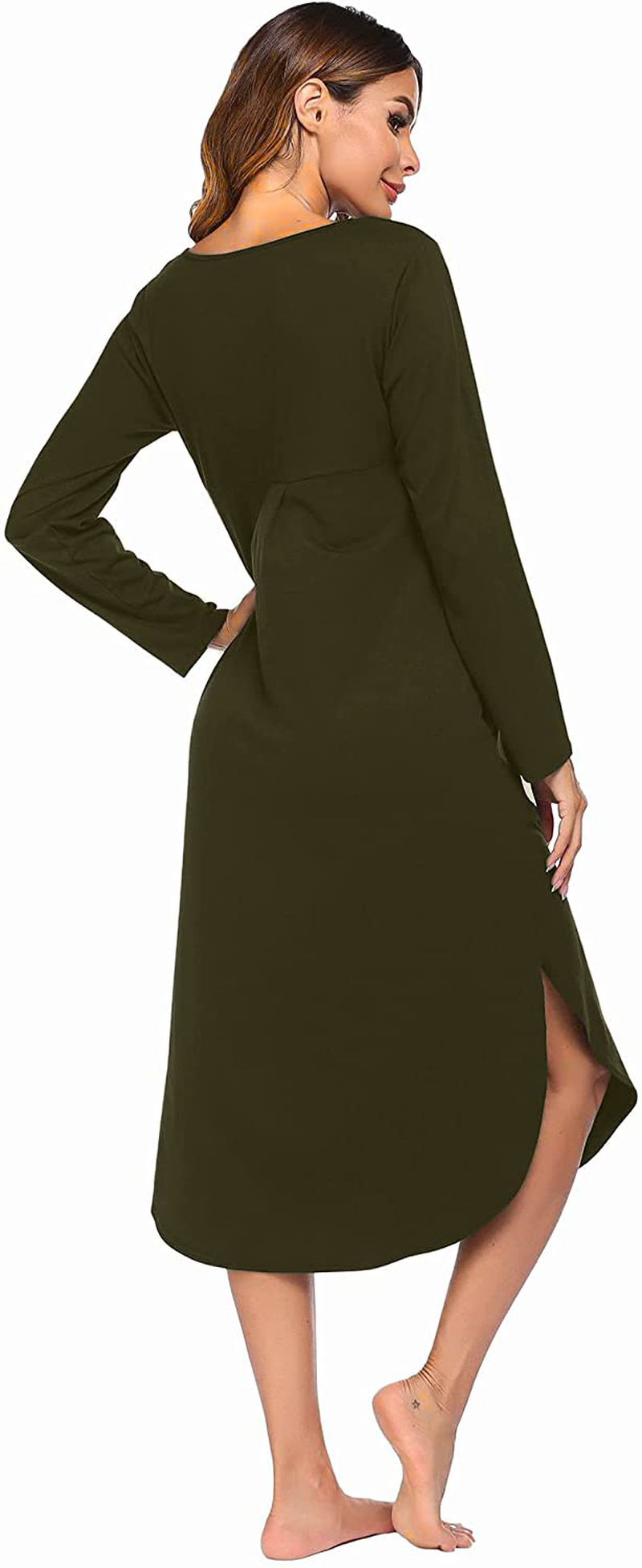 Ekouaer Nightgowns Womens V Neck Nightshirts Long Sleeve Sleepwear plus Size Night Wear S-XXL Apparel & Accessories > Clothing > Sleepwear & Loungewear > Nightgowns Kylie Max   