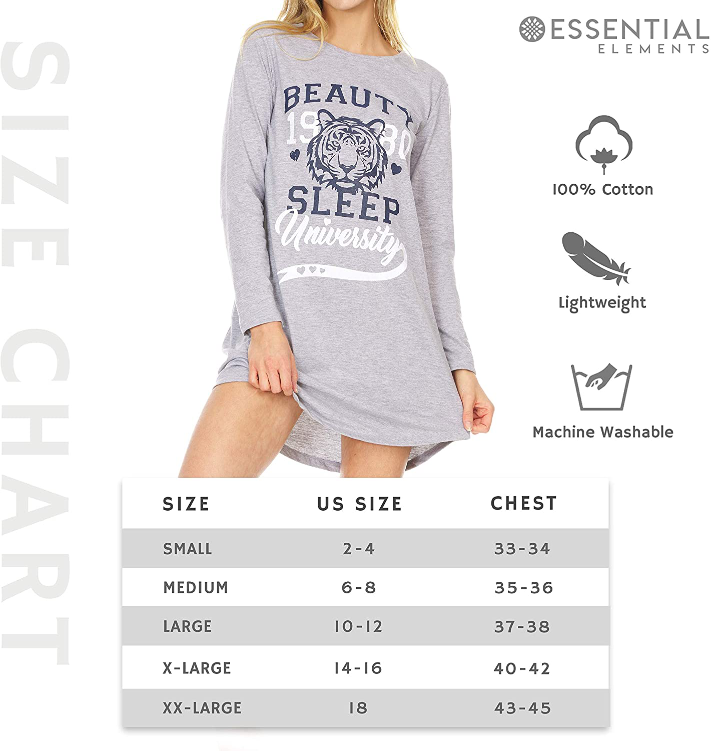 Essential Elements 3 Pack: Womens 100% Cotton Sleep Shirt - Soft Printed Sleep Dress Nightgown Sleepwear Pajama Nightshirt Apparel & Accessories > Clothing > Sleepwear & Loungewear > Nightgowns Kylie Max   