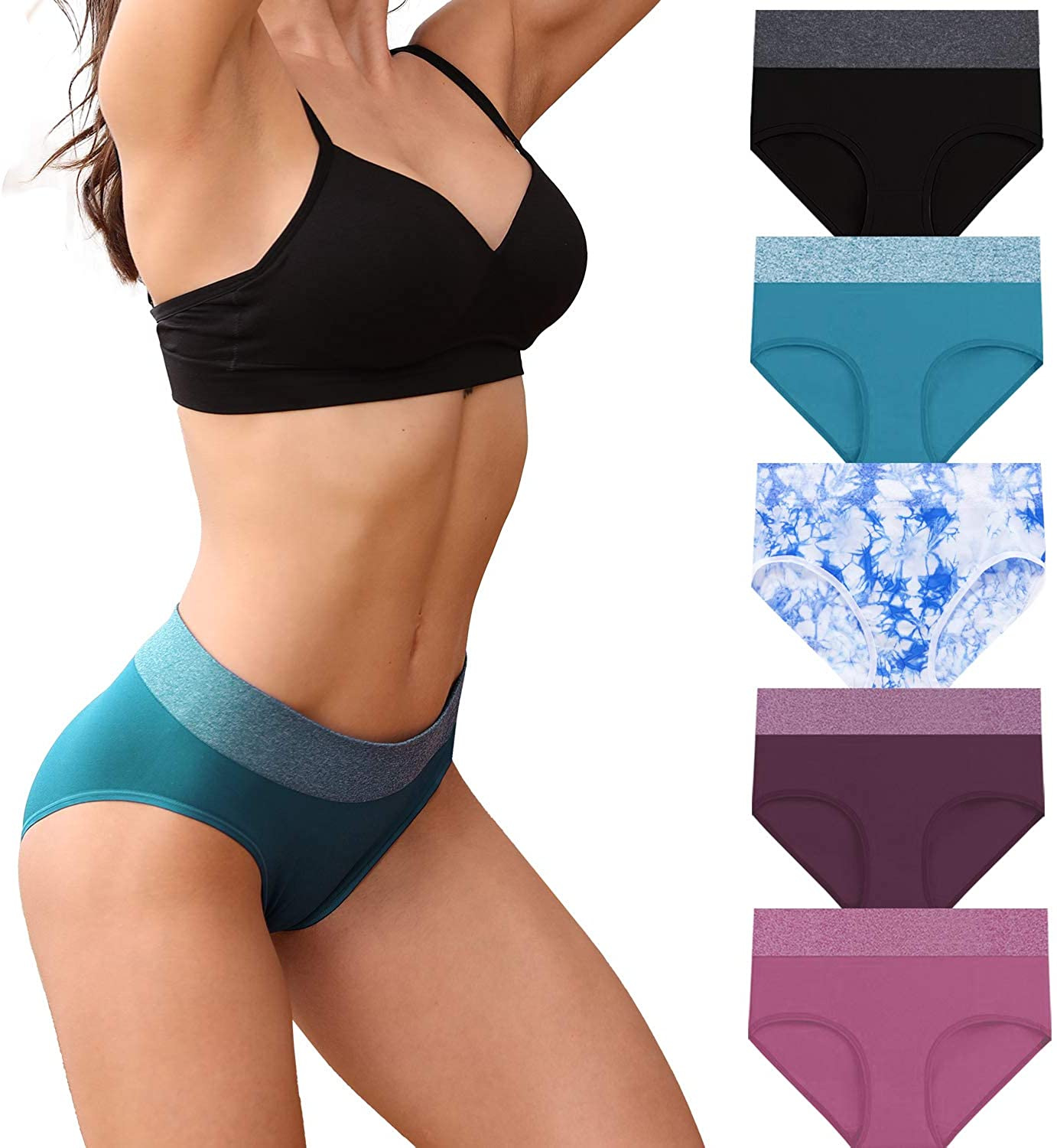 Women'S Low/High Waist Seamless Underwear Soft Full Coverage Ladies Panties Colorful Breathable Stretch Briefs 5-Pack Apparel & Accessories > Clothing > Underwear & Socks > Underwear LALESTE Hw-03 Small 