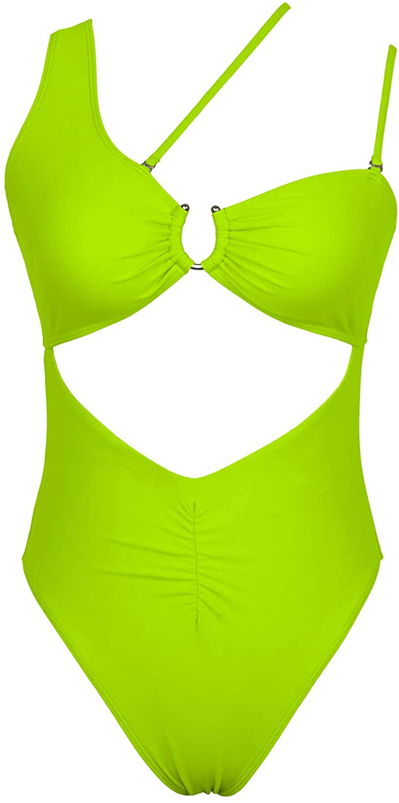 QINSEN Womens One Shoulder Cutout Ruched Back High Cut Monokini One Piece Swimsuit Apparel & Accessories > Clothing > Swimwear Kylie Max   