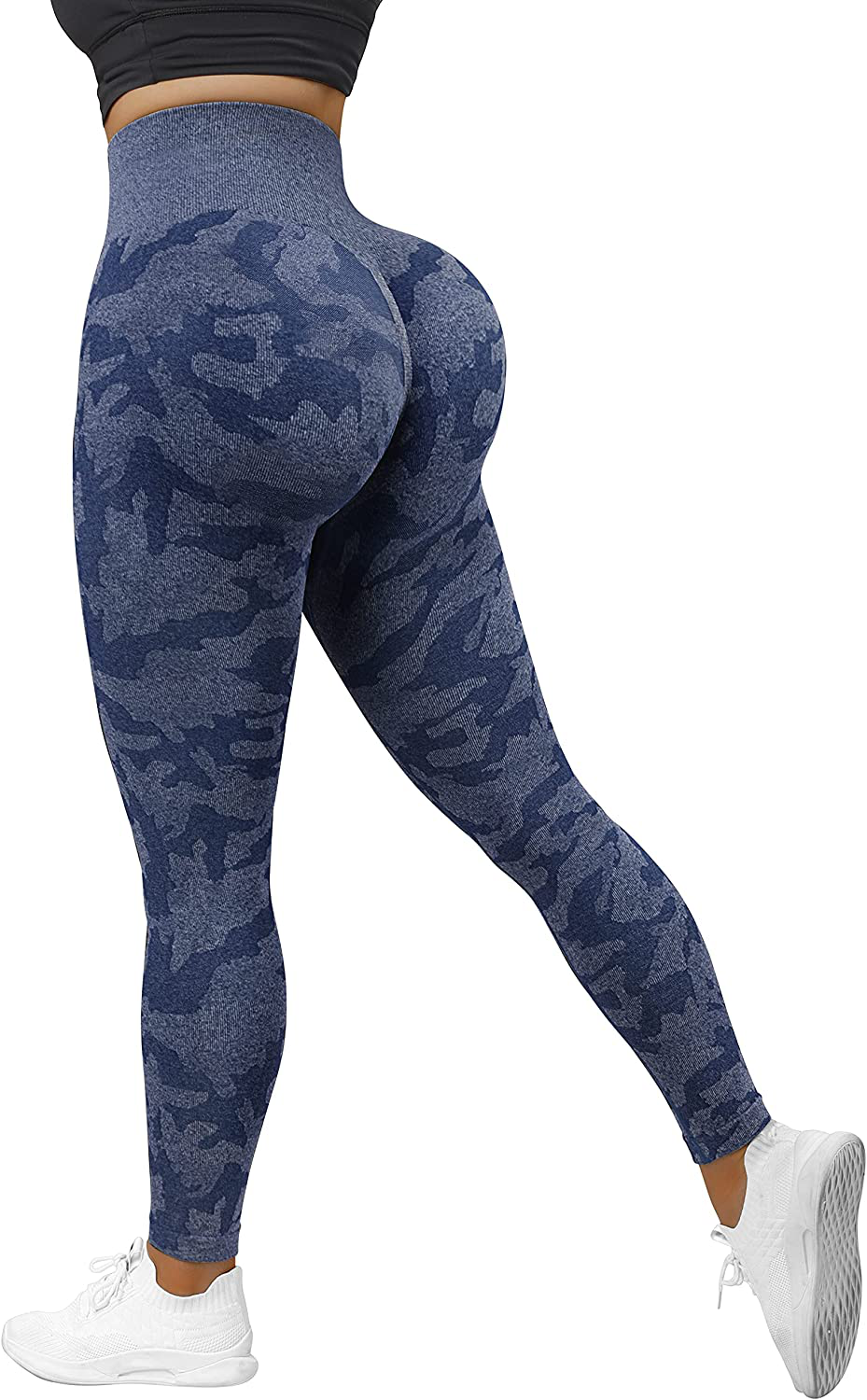 MOSHENGQI Womens Seamless Butt Lift Leggings High Waisted Yoga Pants Ribbed Workout Slimming Tights Apparel & Accessories > Clothing > Activewear MOSHENGQI 11-camo Blue Large 