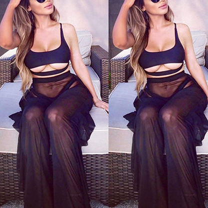 Willow Dance Women'S Perspective Sheer Mesh Ruffle Pants Swimsuit Bikini Bottom Cover up Pants Apparel & Accessories > Clothing > Swimwear Kylie Max   