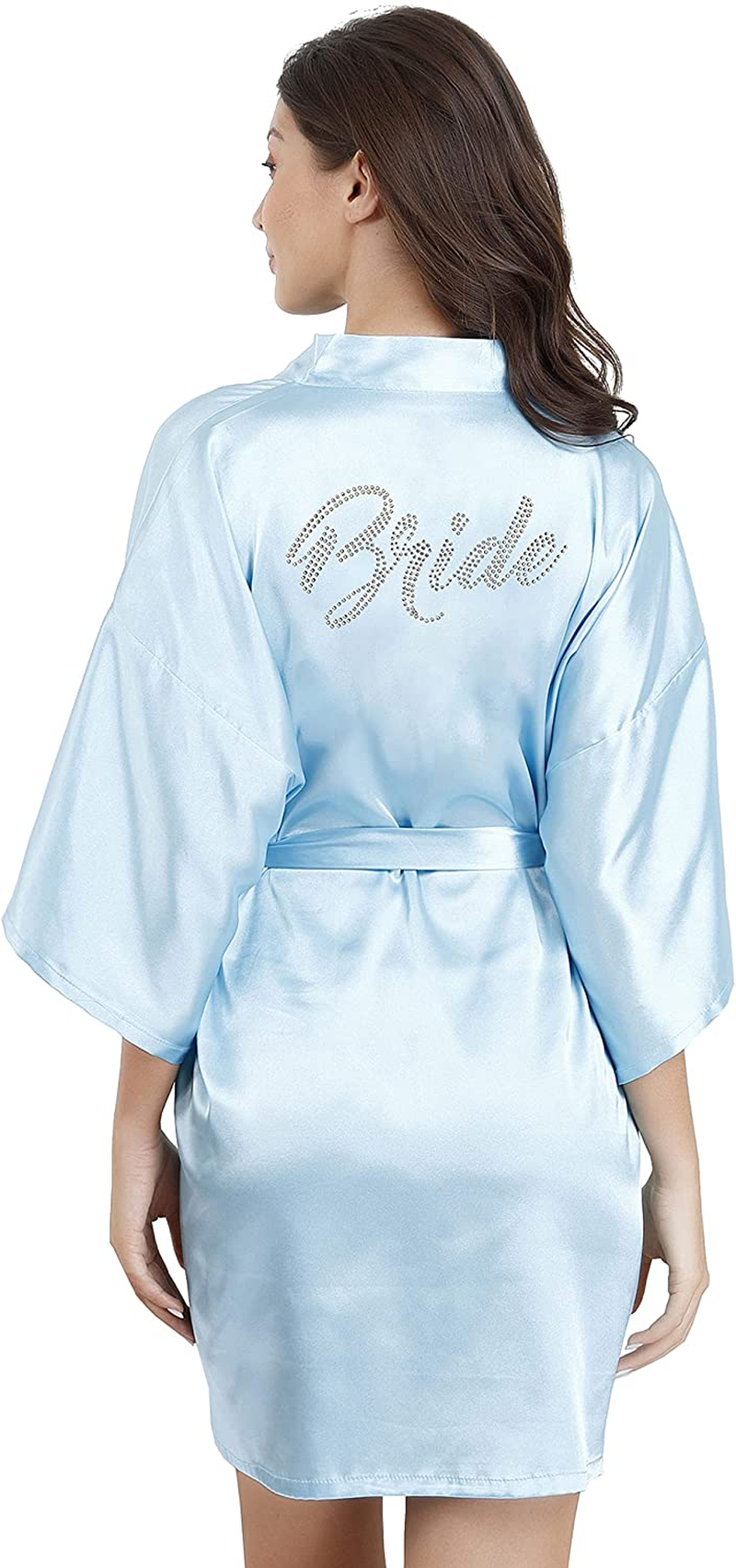 EPLAZA Women'S One Size Silver Rhinestones Bride Bridesmaid Short Satin Robes for Wedding Party Getting Ready Apparel & Accessories > Clothing > Sleepwear & Loungewear > Robes Kylie Max   