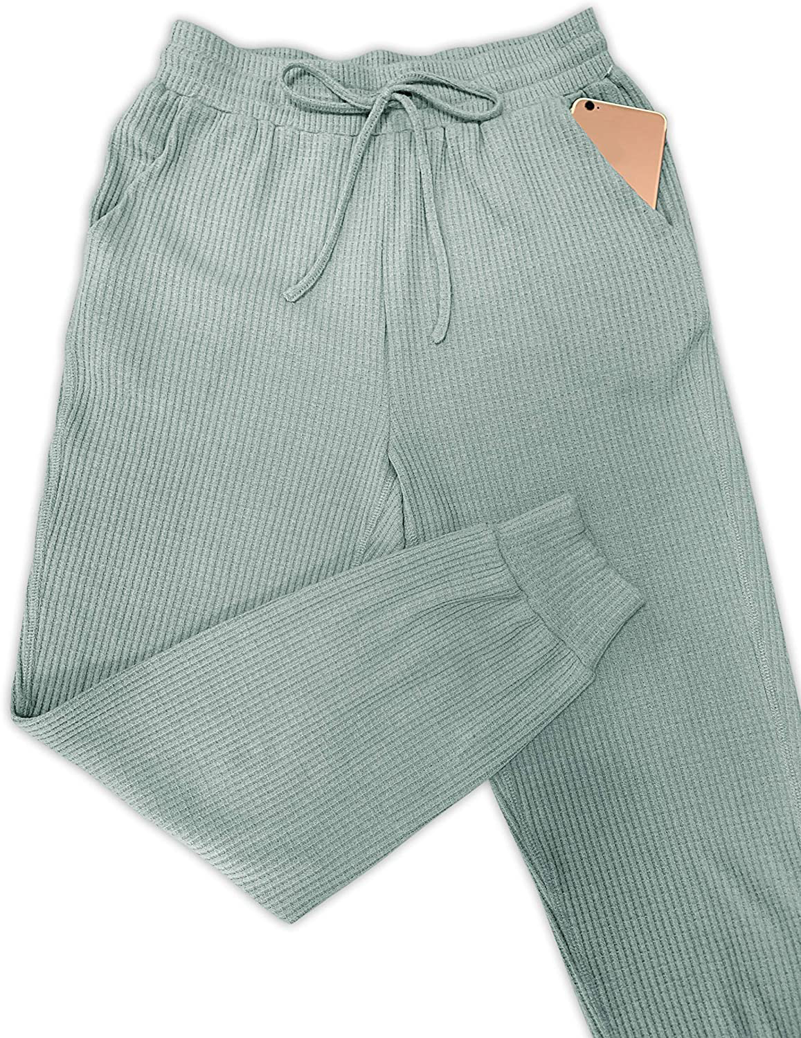MIROL Women'S Active Drawstring Joggers Pants Elastic Waist Waffle Knit Trousers Athletic Solid Color Sweatpants Apparel & Accessories > Clothing > Activewear Kylie Max   