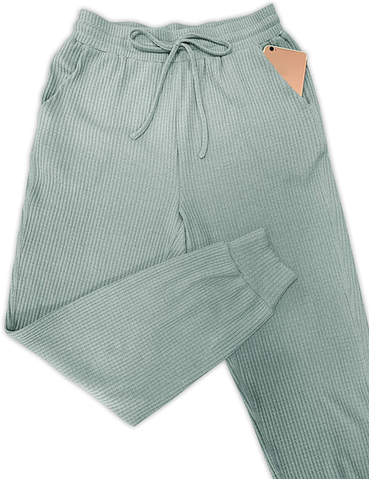 MIROL Women'S Active Drawstring Joggers Pants Elastic Waist Waffle Knit Trousers Athletic Solid Color Sweatpants Apparel & Accessories > Clothing > Activewear Kylie Max   