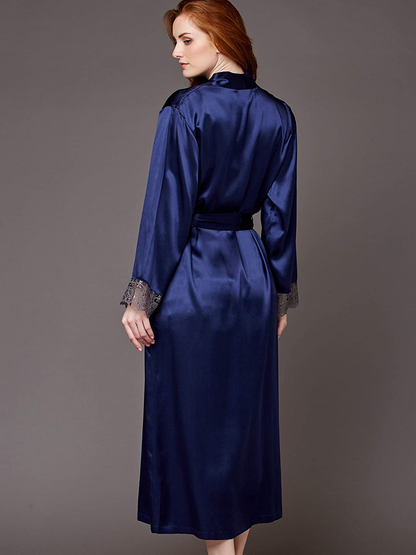 Julianna Rae Women'S Silk Robe, Full Length, Lace Trim, 2 Pocket, Le Soir Dream Apparel & Accessories > Clothing > Sleepwear & Loungewear > Robes Julianna Rae   