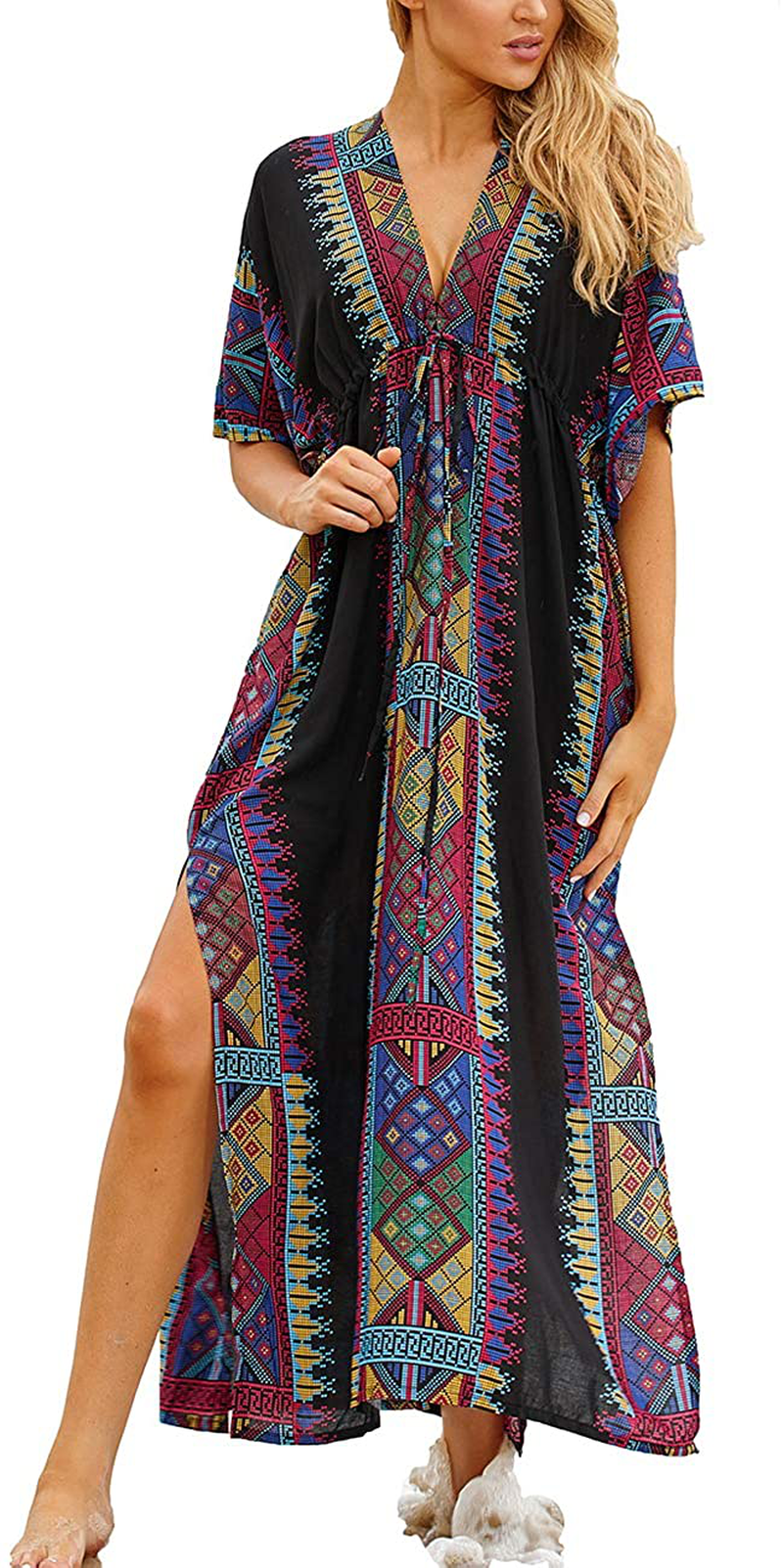 Bsubseach Women Beachwear Turkish Kaftans Long Swimsuit Cover up Caftan Beach Dress Apparel & Accessories > Clothing > Swimwear Kylie Max   