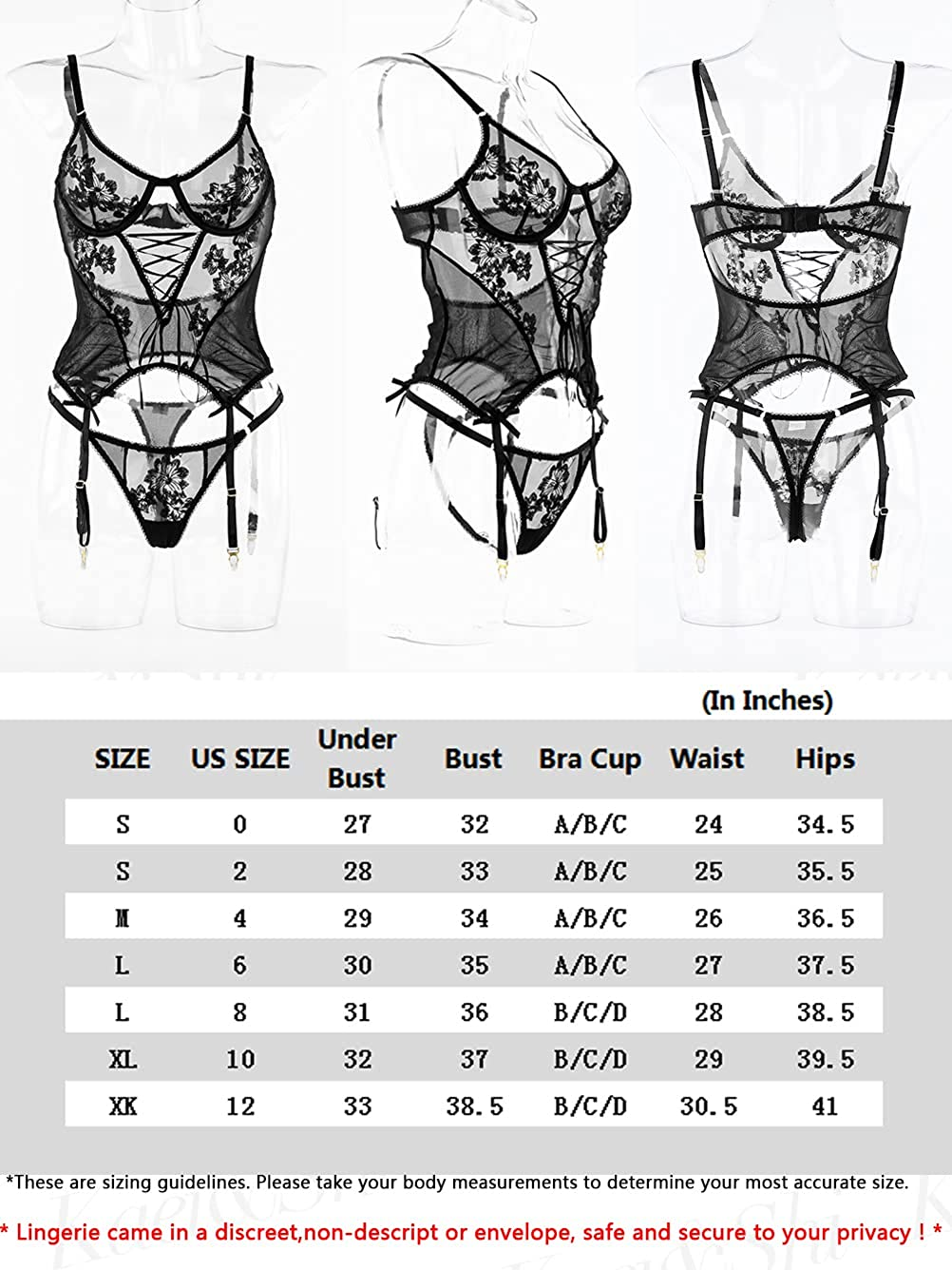 Kaei&Shi Lace up Plunge, Cutout Back, Corset Bustier Garter Lingerie Set Apparel & Accessories > Clothing > Underwear & Socks > Lingerie Kaei&Shi   