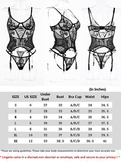 Kaei&Shi Lace up Plunge, Cutout Back, Corset Bustier Garter Lingerie Set Apparel & Accessories > Clothing > Underwear & Socks > Lingerie Kaei&Shi   