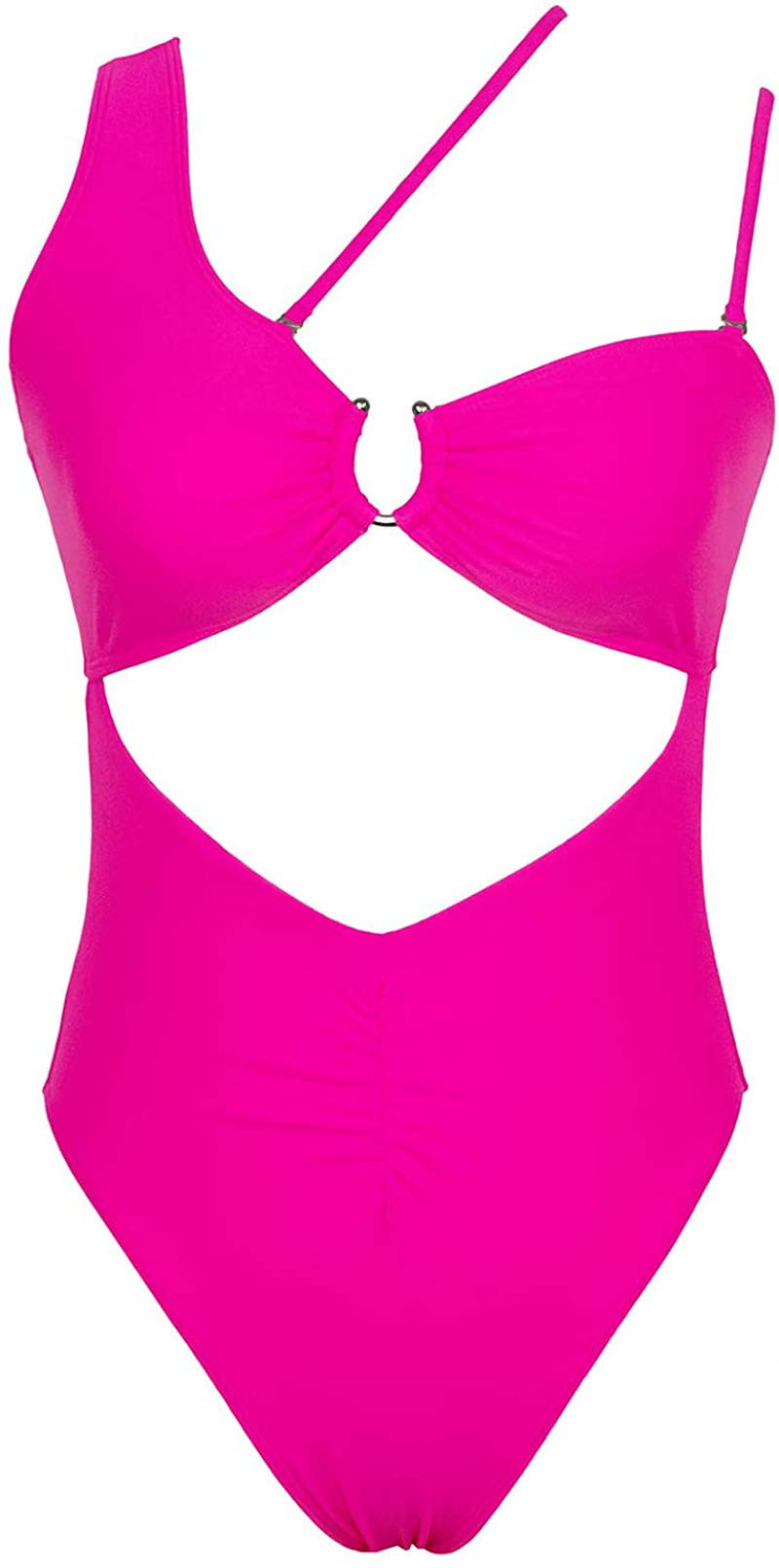 QINSEN Womens One Shoulder Cutout Ruched Back High Cut Monokini One Piece Swimsuit Apparel & Accessories > Clothing > Swimwear Kylie Max   