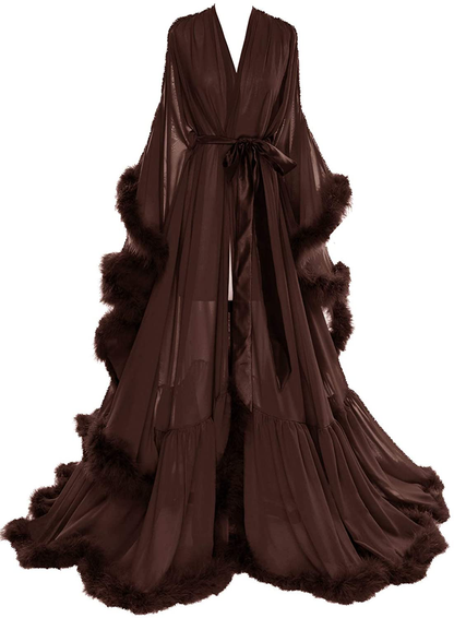 Molisa Women'S Sexy Feather Bridal Robe Long Wedding Scarf Illusion Bathrobe Sleepwear Lingerie Robe Nightgown Apparel & Accessories > Clothing > Sleepwear & Loungewear > Robes Molisa Brown Large-X-Large 