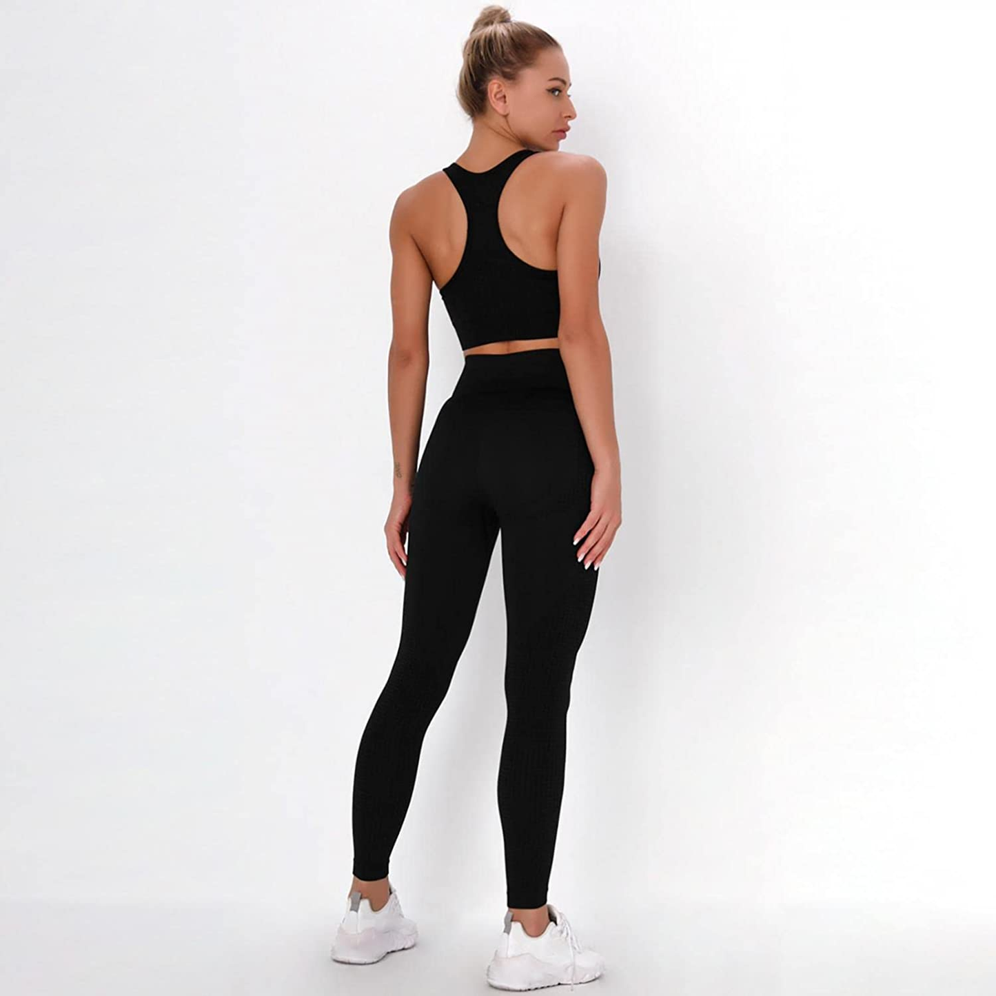 Burband Womens Ribbed Seamless Yoga Outfits 2 Piece Tracksuits Sports Bra Seamless Leggings Yoga Gym Workout Set Activewear Apparel & Accessories > Clothing > Underwear & Socks > Shapewear Burband   