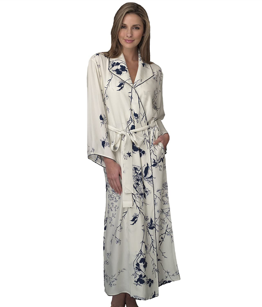 Julianna Rae Women'S Silk Robe, Embroidered Trim, Bell Sleeves, On-Seam Pockets, Lingerie, Beautiful Gift Packaging Apparel & Accessories > Clothing > Sleepwear & Loungewear > Robes Julianna Rae Midnight Floral X-Large Petite 