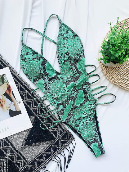 Shein Women'S Snakeskin Bathing Suit One Piece Swimsuit Strappy Bikini Swimwear Apparel & Accessories > Clothing > Swimwear Kylie Max   
