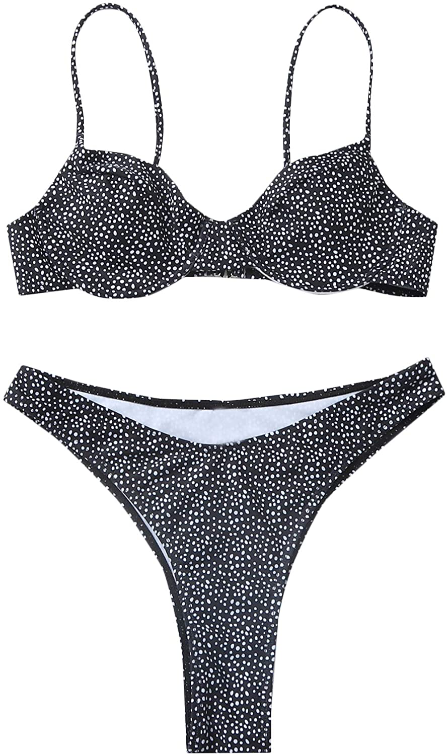 SweatyRocks Women's Sexy Bathing Suits Spaghetti Strap Floral Bikini Set Underwire Swimsuit Apparel & Accessories > Clothing > Swimwear SweatyRocks Dalmatian Black Medium 