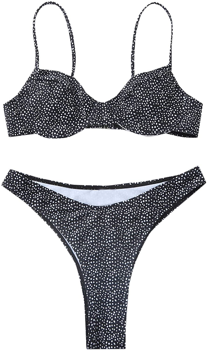 SweatyRocks Women's Sexy Bathing Suits Spaghetti Strap Floral Bikini Set Underwire Swimsuit Apparel & Accessories > Clothing > Swimwear SweatyRocks Dalmatian Black Medium 