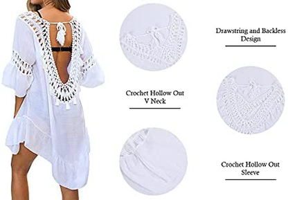 Jodimitty Swimwear Cover Ups V Neck Bikini Beachwear Crochet Swimsuit Coverups for Women Vaction Holiday Apparel & Accessories > Clothing > Swimwear Kylie Max   