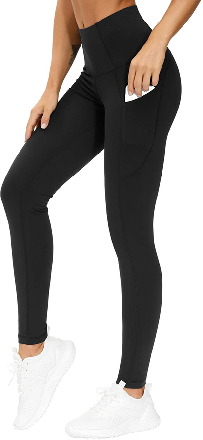 THE GYM PEOPLE Thick High Waist Yoga Pants with Pockets, Tummy Control Workout Running Yoga Leggings for Women Apparel & Accessories > Clothing > Activewear THE GYM PEOPLE Black XX-Large 