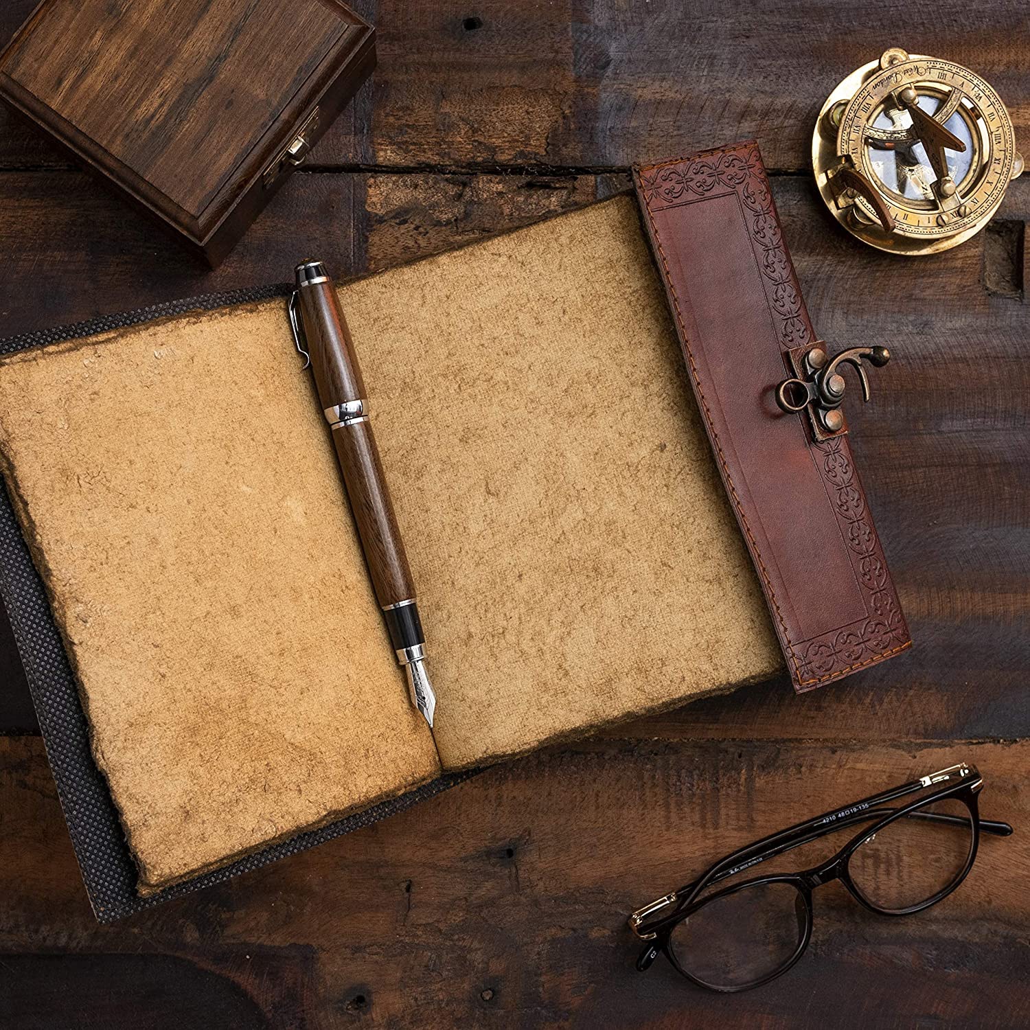 Large Leather Journal with Semi Precious Stone - Lock Closure, 240 pages Antique Deckle Edge Paper - Book of Shadows, Grimoire Journal, Witch Journal for Men and Women - 11.5" x 8.25" Arts & Entertainment > Party & Celebration > Gift Giving NomadCraftsCo.   