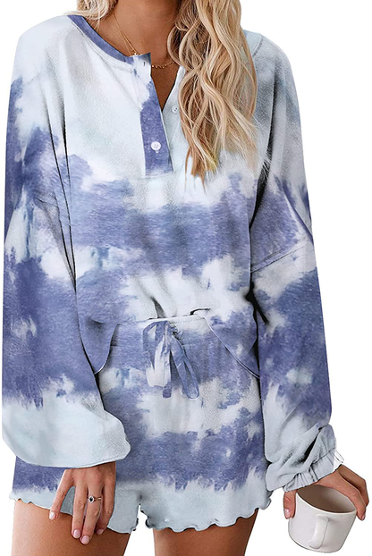 Ekouaer Tie Dye Pajamas Set Womens Loungewear Sleepwear 2 Piece PJ Sets Apparel & Accessories > Clothing > Sleepwear & Loungewear > Pajamas Ekouaer Sweet Long Sleeve 7 Medium 
