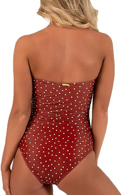 QINSEN Womens Sexy Strapless Tie Knot Front High Waist One Piece Swimsuit Apparel & Accessories > Clothing > Swimwear Kylie Max   