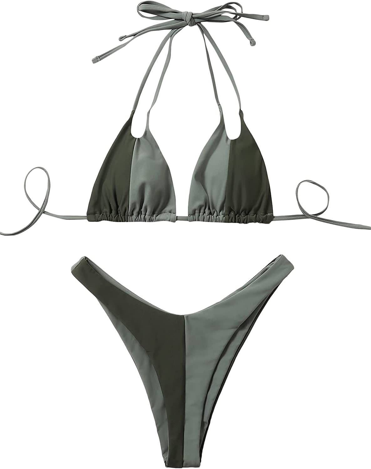 SOLY HUX Women's Halter Triangle Tie Side Bikini 2 Piece Swimsuits Apparel & Accessories > Clothing > Swimwear SOLY HUX Green Large 