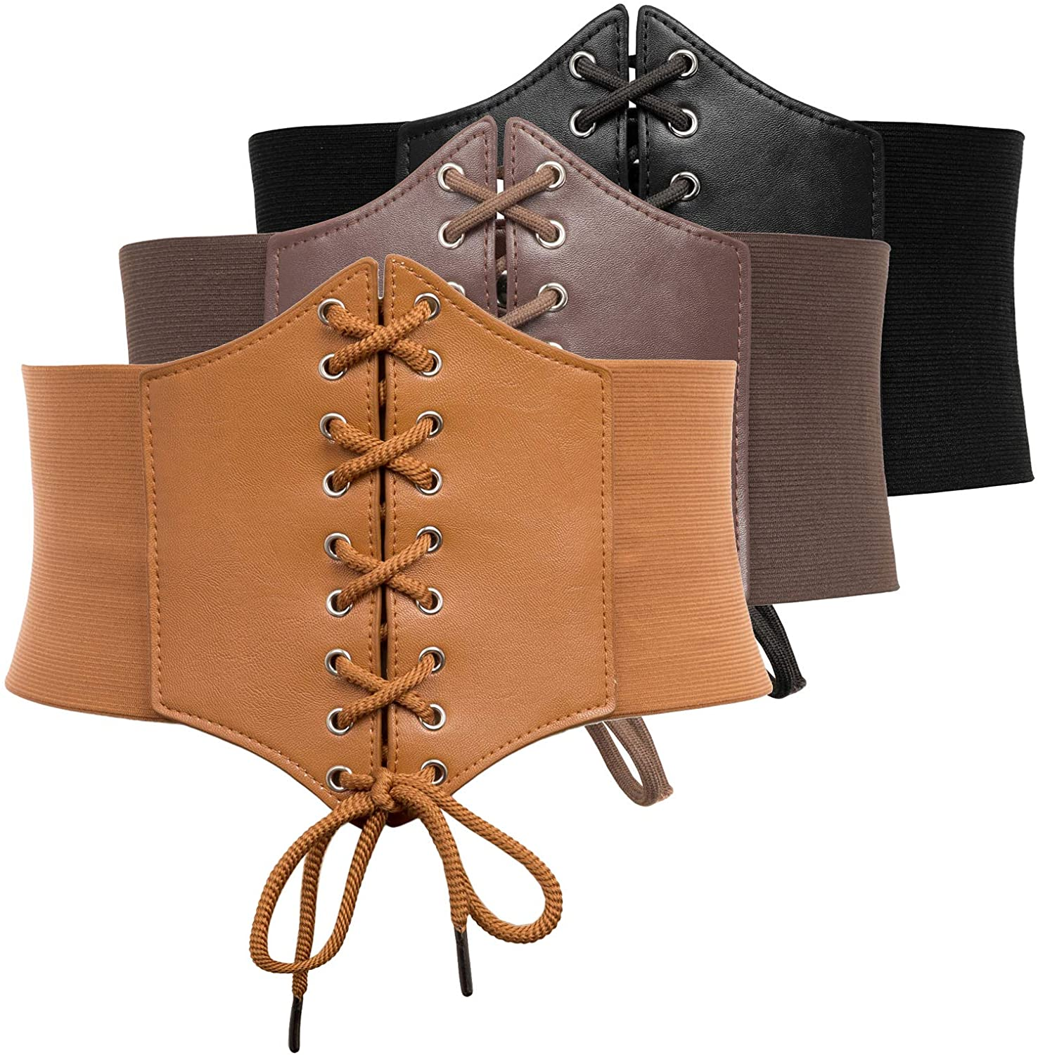 GRACE KARIN Lace-Up Cinch Belt Tied Corset Elastic Waist Belt Apparel & Accessories > Clothing Accessories > Belts GRACE KARIN Black + Coffee + Brown Medium 