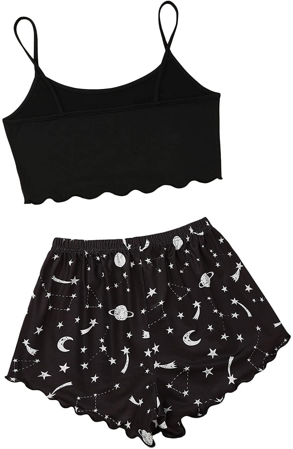 SOLY HUX Women'S Cartoon Print Lettuce Trim Cami Top and Shorts Cute Pajama Set Sleepwear Apparel & Accessories > Clothing > Sleepwear & Loungewear Kylie Max   