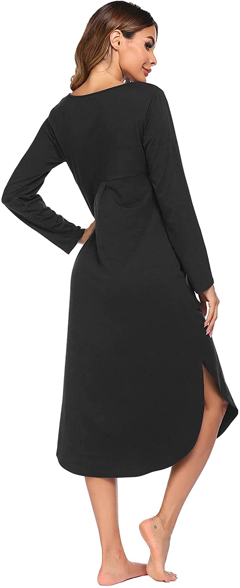 Ekouaer Nightgowns Womens V Neck Nightshirts Long Sleeve Sleepwear plus Size Night Wear S-XXL Apparel & Accessories > Clothing > Sleepwear & Loungewear > Nightgowns Kylie Max   