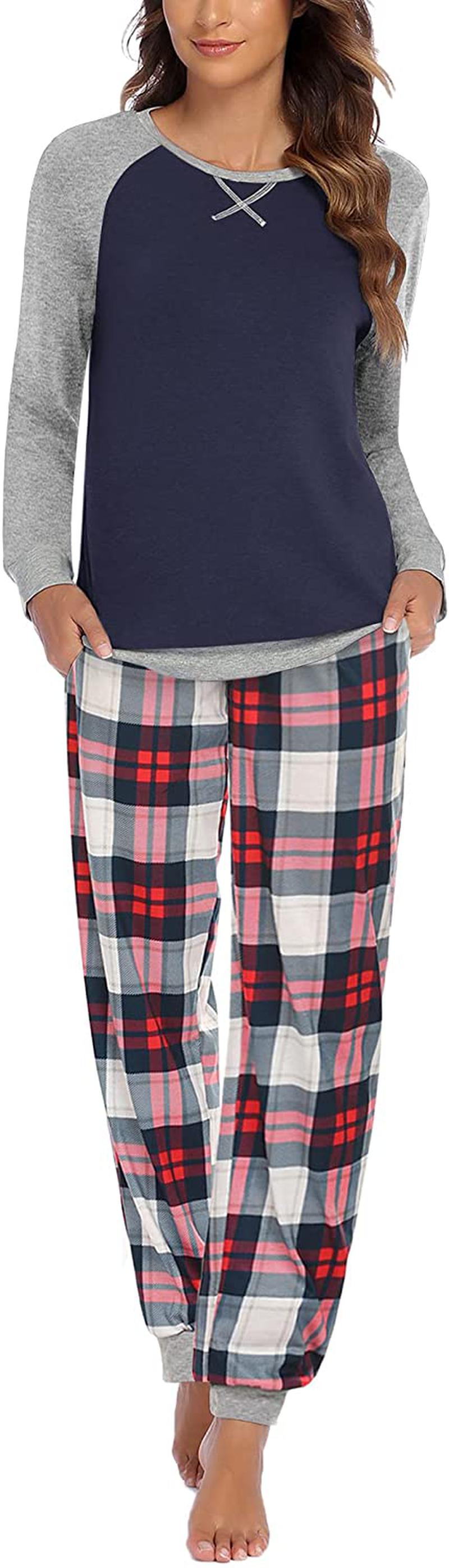 Ekouaer Women's Pajamas Sets Long Sleeve with Plaid Pants Soft Sleepwear O Neck 2 Piece Pjs Joggers Loung Set with Pockets Apparel & Accessories > Clothing > Sleepwear & Loungewear > Pajamas Ekouaer Style2-pat2 Small 