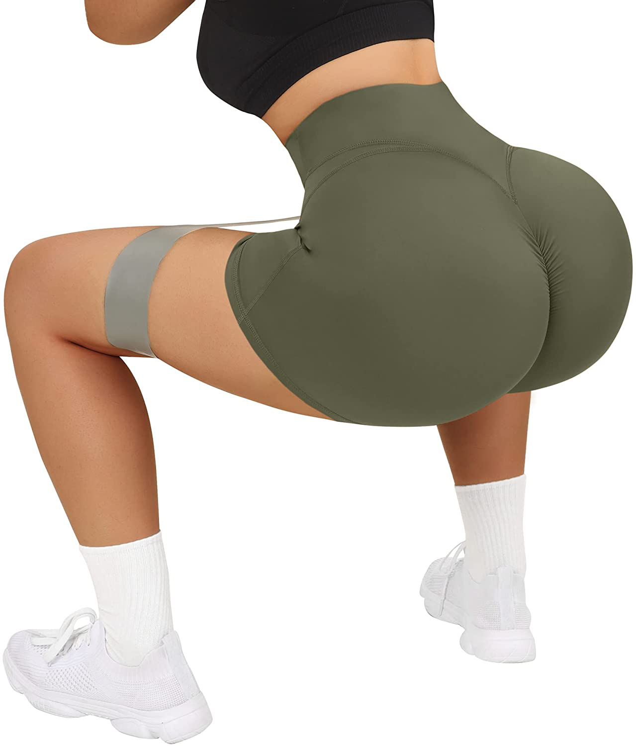 MOOSLOVER Women V Cross Waist Workout Shorts Butt Lifting High Waisted Biker Shorts Apparel & Accessories > Clothing > Shorts Kylie Max   