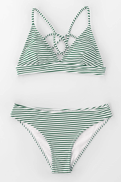 CUPSHE Women’s Bikini Swimsuit Stripe V Neck Back Cross Two Piece Bathing Suit Apparel & Accessories > Clothing > Swimwear CUPSHE   
