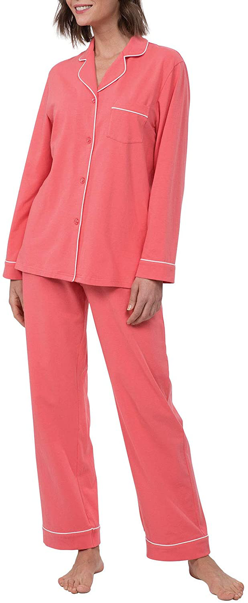 PajamaGram Pajama Set for Women - Cotton Jersey Pajamas Women Apparel & Accessories > Clothing > Sleepwear & Loungewear > Pajamas PajamaGram Coral 1X 