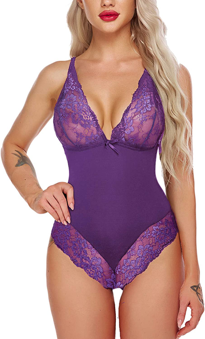 Avidlove Women Lingerie Bodysuit Snap Crotch Teddy One Piece Babydoll Apparel & Accessories > Clothing > Underwear & Socks > Lingerie Avidlove Purple Large 