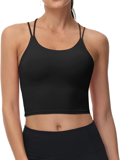 Women'S Longline Sports Bra Padded Strappy Yoga Bra Fitness Running Workout Crop Tank Top（2Pack） Apparel & Accessories > Clothing > Underwear & Socks > Bras Kylie Max   