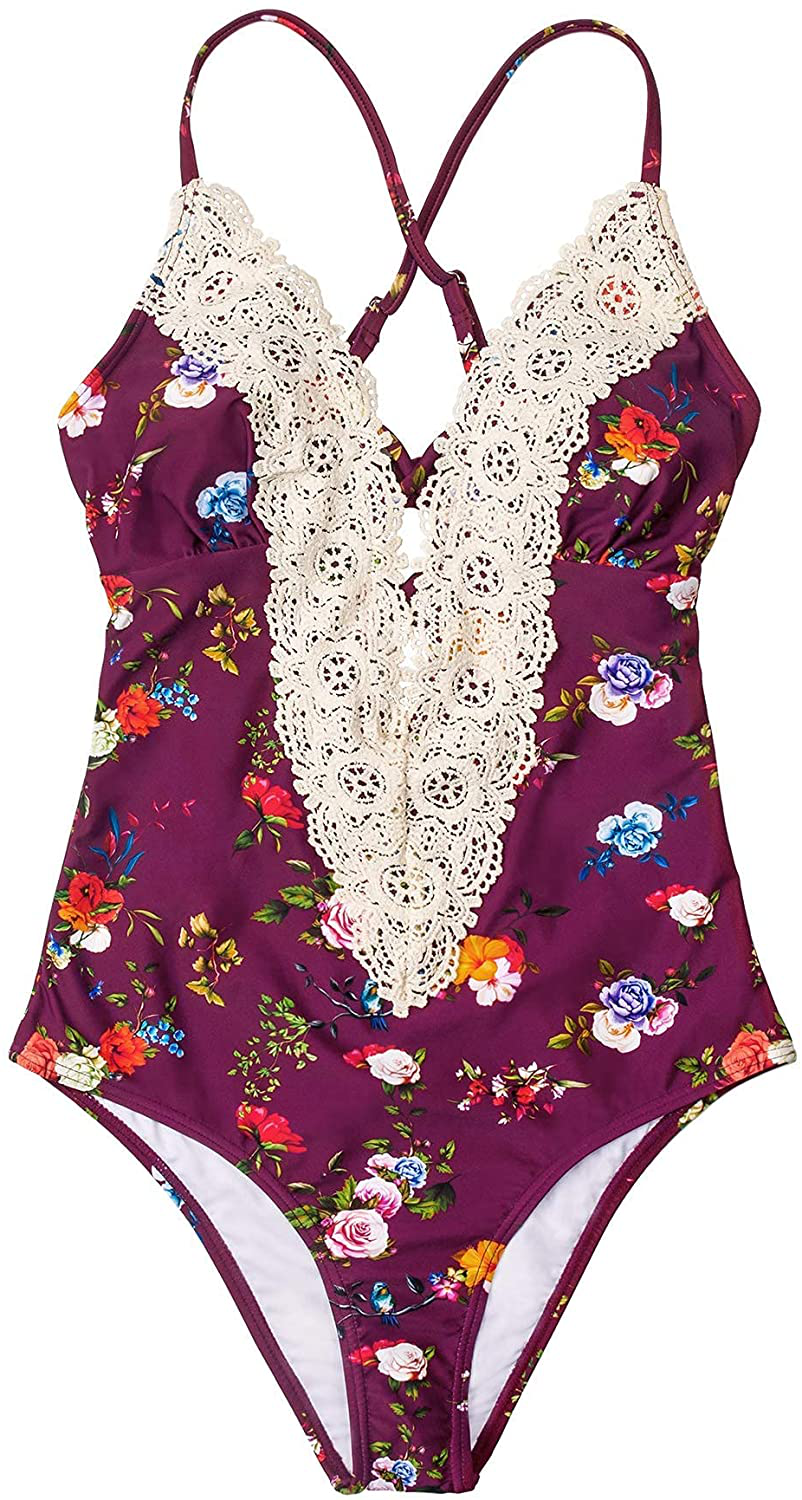 CUPSHE Fashion Women's Ladies Vintage Lace Bikini Sets Beach Swimwear Bathing Suit Apparel & Accessories > Clothing > Swimwear CUPSHE Grape Large 
