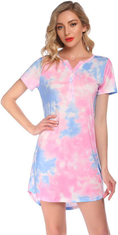 Ekouaer Women'S Nightgown Sleep Nightshirt Sleepshirt Button down Pajama Dress Sleepwear Apparel & Accessories > Clothing > Sleepwear & Loungewear > Nightgowns Kylie Max   