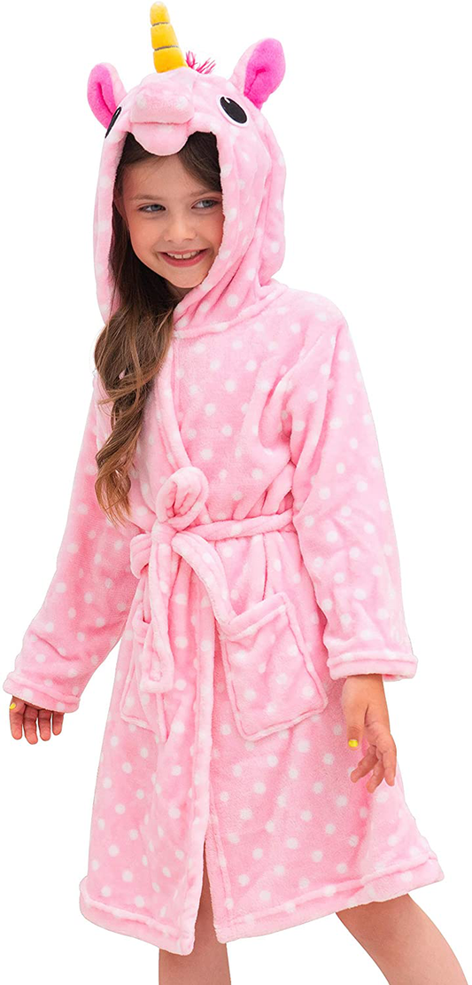 Doctor Unicorn Soft Unicorn Hooded Bathrobe Dots Sleepwear - Unicorn Gifts for Girls Apparel & Accessories > Clothing > Sleepwear & Loungewear > Robes Kylie Max   
