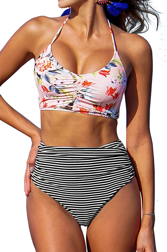 CUPSHE Women’S Bikini Swimsuit Floral Print Halter Lace up Two Piece Bathing Suit  Kylie Max   