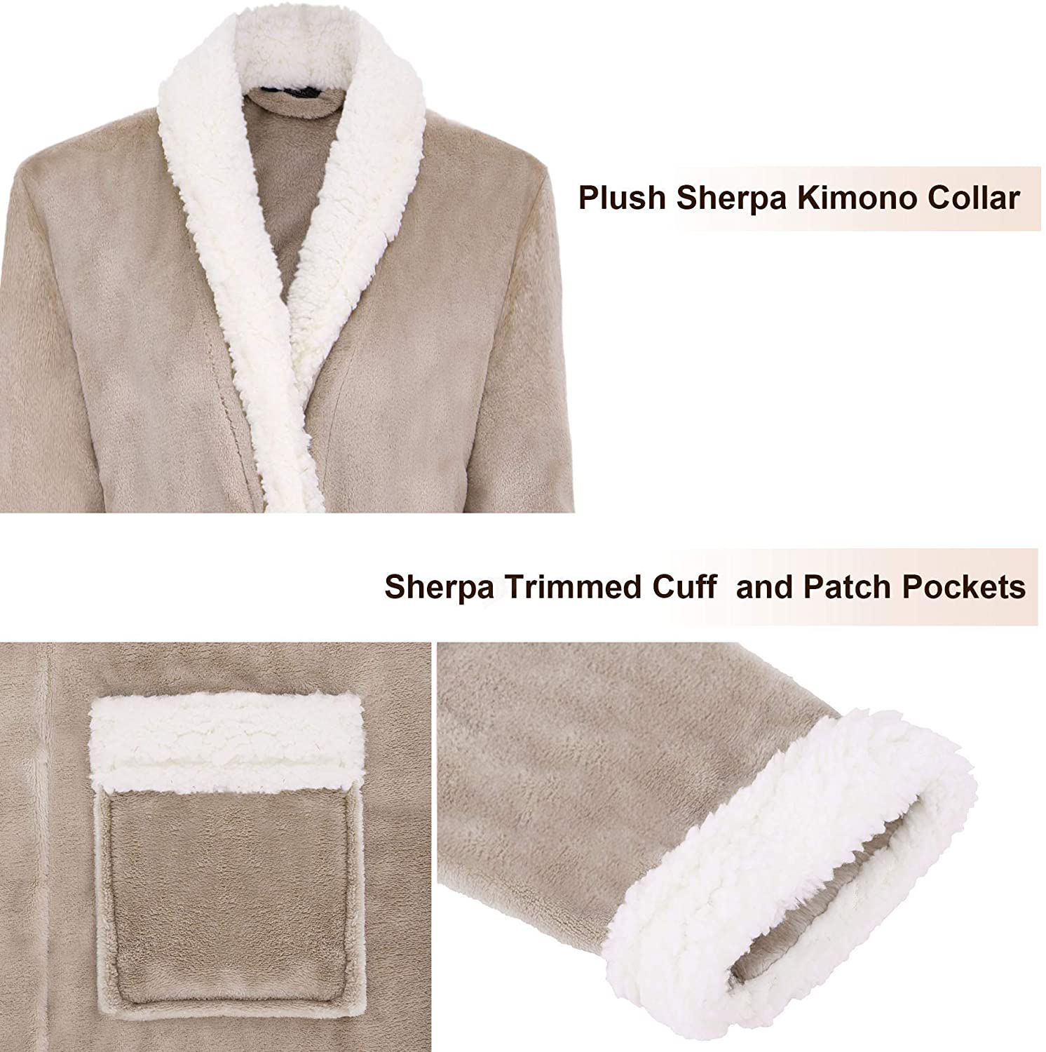 Burklett Luxury Sherpa Trim Fleece Long Bath Robe with Pocket Apparel & Accessories > Clothing > Sleepwear & Loungewear > Robes Kylie Max   