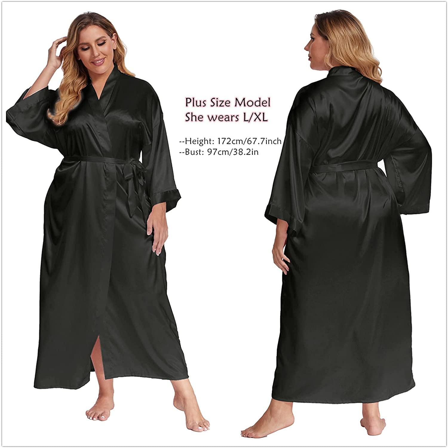 Women'S Long Silk Robes Lightweight Long Satin Robes Full Length Sleepwear Dressing Gown Apparel & Accessories > Clothing > Sleepwear & Loungewear > Robes MizzGenio   