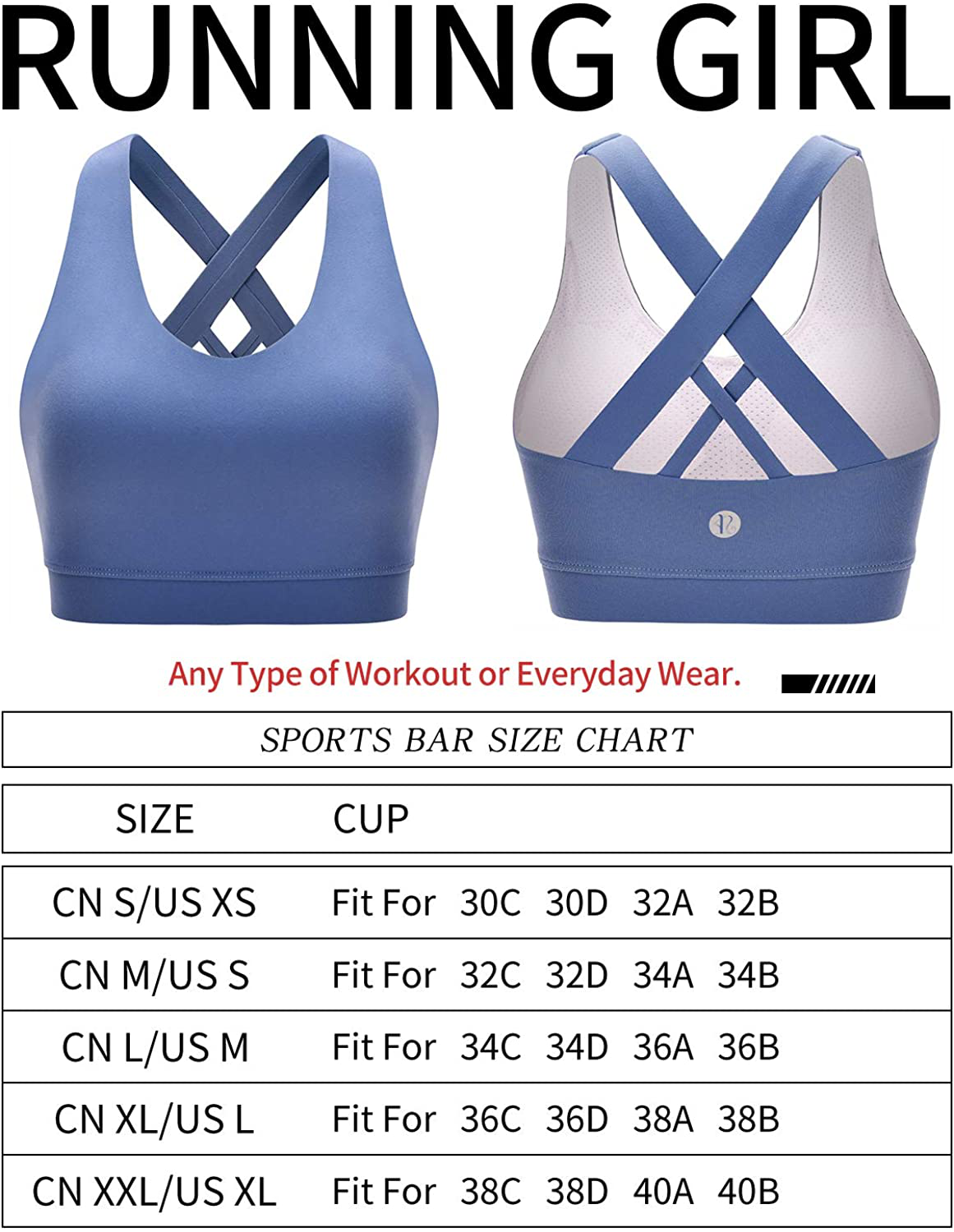 RUNNING GIRL Sports Bra for Women, Criss-Cross Back Padded Strappy Sports Bras Medium Support Yoga Bra with Removable Cups Apparel & Accessories > Clothing > Underwear & Socks > Bras Kylie Max   