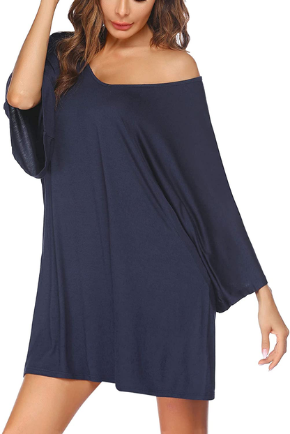 Ekouaer Women'S Sleepshirt Deep V Neck Nightgown Batwing Nightshirt Oversized Sleepwear Loungewear plus Size Apparel & Accessories > Clothing > Sleepwear & Loungewear > Nightgowns Kylie Max   